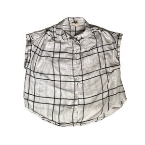Japna Women's Blouse Size Small Black & White Plaid Button-Down Shirt